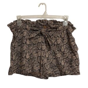 Jolt Black Leaf Print High Waist Women's Shorts Size XL Linen Blend